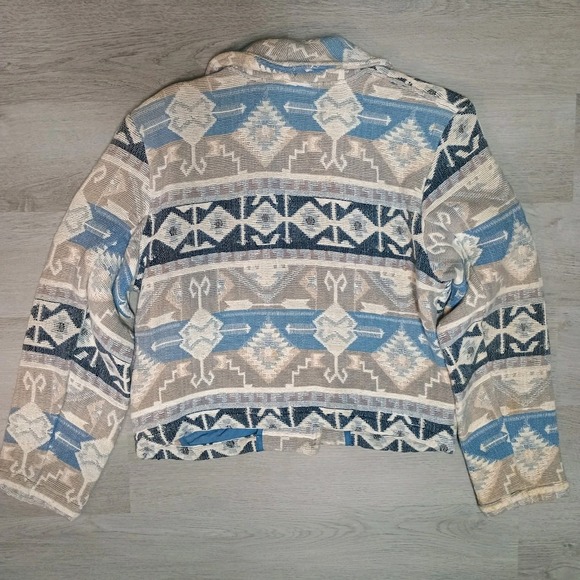 Vintage New Identity Tapestry Blue Aztec Heavy Blazer Jacket Cropped Boxy Size S - Picture 8 of 9